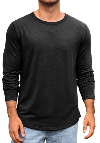Runcati Långärmad tröja för män, rund hals, långärmad t-shirt, enfärgad, normal passform, toppar, sport, fritid, skjortor, ledig, basic undertröja