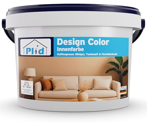 Plid Design innerfärg beige 2,5 l [hög lockkraft] Designfärg kaffe njutning – färgglad färg vägg – matta väggfärg – för ca 15–18 m² i professionell kvalitet – andningsbart och dropphämmat