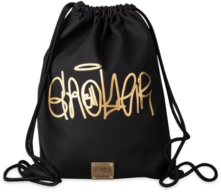 GEOLIER OFFICIAL Sacca con Coulisse Black Rubber – Zaino leggero impermeabile 35x45 cm – Design urban Nero con Scritta Dorato – Merchandising Ufficiale – Sacca Sport Scuola Mare Tempo Libero