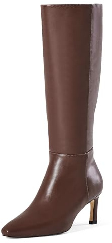 GENSHUO Botas Altas Mujer hasta la Rodilla con Tacón Kitten 5 cm, Punta Cuadrada, Cremallera Lateral, Cómodas y Elegantes para Otoño Invierno, Marrón, 40.5 EU
