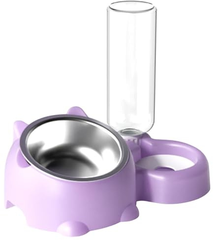 Cat Food, Water Bowl Set, Adjustable Cat Food, Water Bowl, Practical Water Dispenser for 16 Dog Bowls, Removable Cat Bowl, Feeding Bowl for Puppies, Medium Dogs (Purple, One Size)