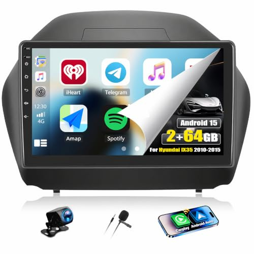 CAMECHO 2+64G Android 13 navigator bilradio för Hyundai IX35 2010–2015 med bakkamera, 10 tums HD-pekskärm RDS FM-radio Bluetooth med GPS WiFi trådlös Carplay Android bilspegel länk EQ