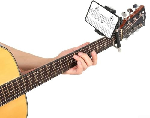 Clip per smartphone per chitarra che consente l'integrazione pratica di strumenti digitali nel flusso di lavoro di apprendimento musicale tradizionale