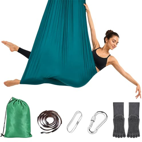 Herbst Aerial Yoga Hängematte Set, 280x150cm Aerial Yogatuch mit Verlängerungsgurt Karabiner Reißfestes Yoga Tuch zum Hängen bis 200kg für Studio & Zuhause