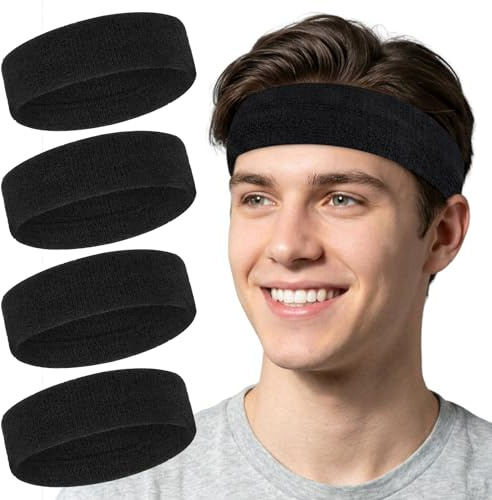 Cobee 4 stycken elastiskt pannband för män och kvinnor, halkfritt sport svettband panna sport pannband svettband svettband pannband hårband för jogging yoga cykling löpning