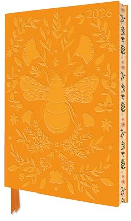 Jade Mosinski: Bee 2026 Artisan Art Vegan Leather Diary Planner - Page to View with Notes: Original Flame Tree Publishing DIN A5-Format Exquisit ... ... künstlerisch gestalteten Buchschnitt