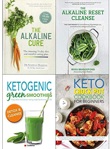 Cura alcalina [tapa dura], limpieza con reinicio alcalino, batidos verdes cetogénicos, colección de libros de cocina keto crock pot, juego de 4 libros