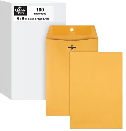 Quality Park 6 x 9 Clasp Envelopes, Clasp and Gummed Closures for Storing or Mailing, 28 lb Kraft Paper, 100 per Box (QUA37855)