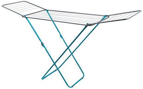 Beldray LA023810TQ Winged Clothes Airer - Foldable Drying Rack, Collapsible Laundry Dryer with 18 M Drying Space, Free Standing Clothes Horse, Space Saving, Indoor/Outdoor Washing Line, Grey/Blue