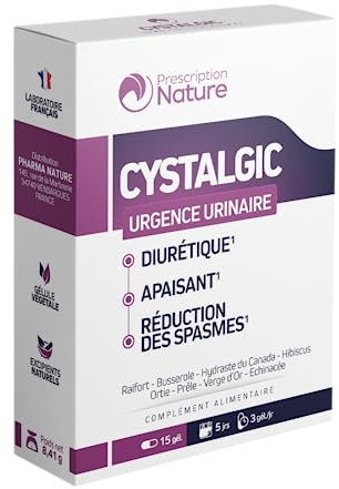 Prescription Nature - CYSTALGIC - Infections Urinaires - Complément Alimentaire Diurétique, Apaisant, Réduction des Spasmes - Fabrication Française - 15 Gélules