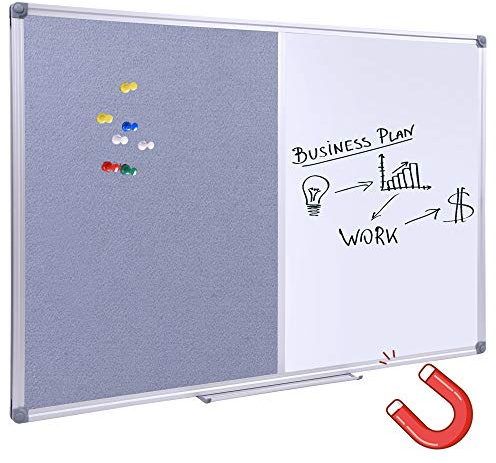 DexBoard 36 x24 inch Cork & Dry Erase Combo Board - Magnetic Whiteboard & Grey Bulletin Board for Office, Home, Classroom | Wall-Mountable with Aluminum Frame & Pen Tray