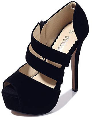 Phorecys Women's Peep Toe Platform High Heel Sandal Pumps,Formal Party Side Zipper Dress Heeled Velvet Black Tag 35/UK 3/225mm