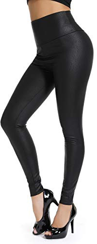 STARBILD Wet Look Faux Leather Leggings, Butt Push Up High Waist Leather Leggings Full Length Tight Leather Legging Trousers for Women