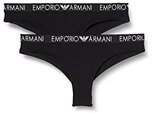 Emporio Armani Donna Bi-Pack Brazilian Brief Iconic Cotton Biancheria Intima, Nero, S