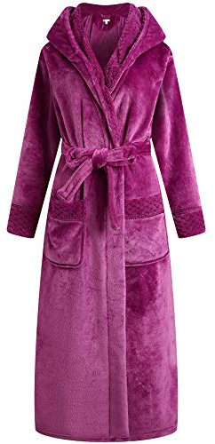 Richie House Long Hooded Robe For Womens Soft Premium Flannel Fleece Bathrobe RHW2823-I-M