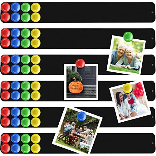 6 Pcs 15 x 2 Magnetic Display Board Souvenir Bulletin Board Strip Set with 48 Pcs Colorful Magnet for Office Home Wall Display Notes, Photos(Black)