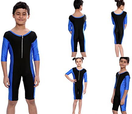 L S U Girls,Boys,Kids,Men,Women Swimming Suit, Swim WEAR, ONE PIECE SWMMIMG Costume with Zip (34 (13-14 Years), Royal Blue/Black)