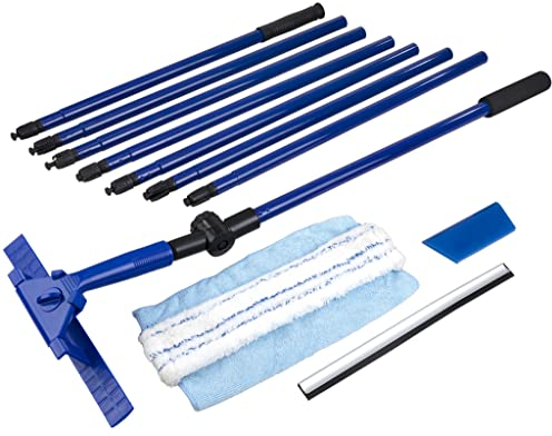 Westfalia Teleskop-Fensterwischer 3,88 m mit Schmutzkratzer, Fensterputzer mit Teleskopstiel - Effektive Fensterreinigung für alle Höhen, inkl. Schmutzkratzer & Teleskopstange