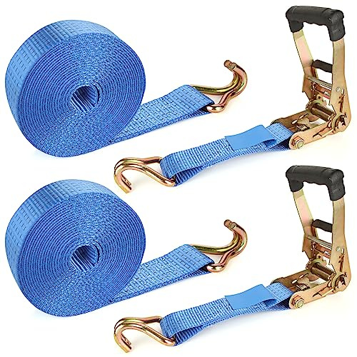 2 Pack 2 Inch Ratchet Straps Heavy Duty 20ft Tie Down Straps Ratchet with Double J Hook, 8000 LBS Break Strength, Cargo Ratchet Straps for Truck, Trailers, Kayaks, Car Roof