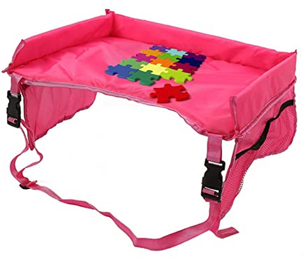 Pewell Mesa De Coche para Asiento Infantil Bandeja De Viaje En Coche para Niños Bandeja De Asiento De Coche para Niños Coche Mesa para Niños Negro Azul Asiento Plegable Autónomo