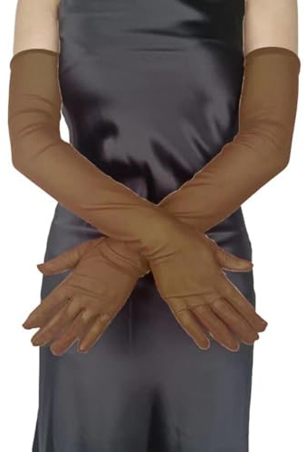 Guantes Largos de Sat para Mujer,Guantes de Dedo de era para Novia,Guantes de Baile para Fiestas,Guantes elticos para Adultos,Guantes de Halloween,Codos Transparentes,Largos para Bodas,veladas,marr