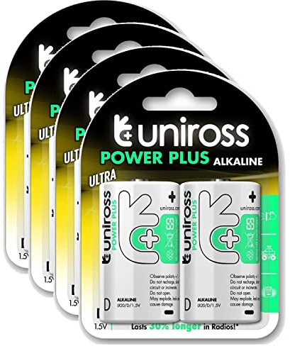 UNiROSS - Pack de 4 pilas alcalinas D-LR20 Power Plus 1,5 V