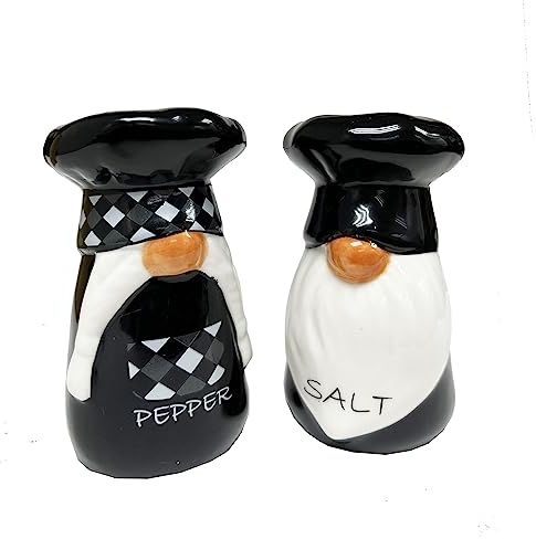 Set di 2 saliera e pepe in ceramica, accessori da tavolo, simpatici nani, design chef, regali di Natale in gres porcellanato (nero)