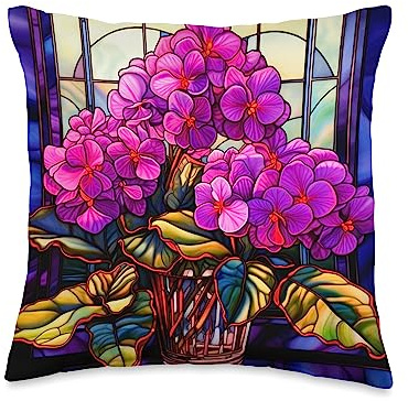 African Violet Stained Glass Art African Violet Lover Design Throw Pillow