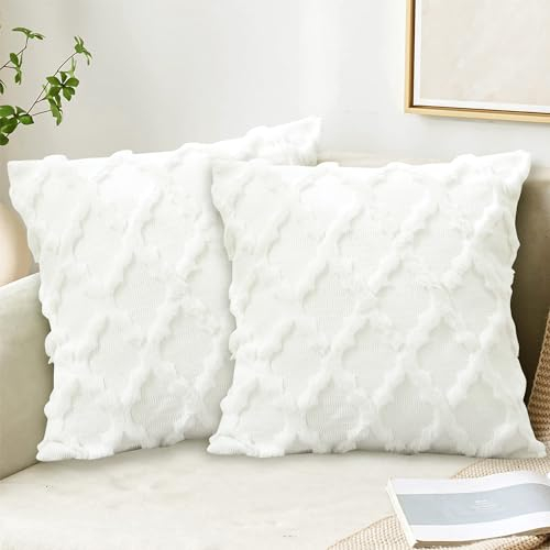 Ghope 2er Set Wolle Kissenbezüge Samt Fellkissen Sofakissen Weich Couchkissen Zierkissenbezug mit Verstecktem Reißverschluss Kissenhülle für Sofa Schlafzimmer Wohnzimmer