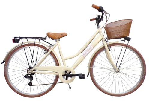 Cicli Tessari - bicicletta da donna bici da città city bike da passeggio 28'' con cambio vintage retro' cesto anteriore (beige)