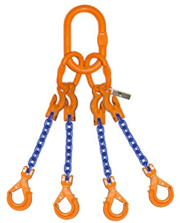 3/8 Grade 100 Chain Sling Quad 4 Leg 10 FT Spreader Adjustable | Self Locking Hook | Industrial Lifting and Rigging | 22,900 LBS Working Load