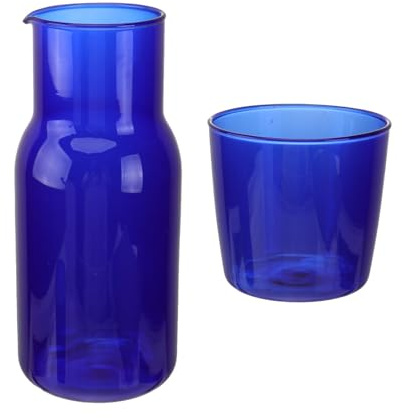 Alipis Bedside Water Carafe and Glass Set: 17oz/500ml Juice Pitcher with Tumbler Glass - Nightstand Water Carafe for Home Bedroom Bathroom Kitchen Restaurant (Blue)