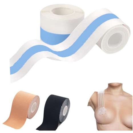 KFLY Boob Tape, Boobytape for Large Breasts, Self Adhesive Strapless Bob Tape, Breast Lift Tape for Dresses, 5M Roll Invisible Booby Tapes (Transparent, One Size)