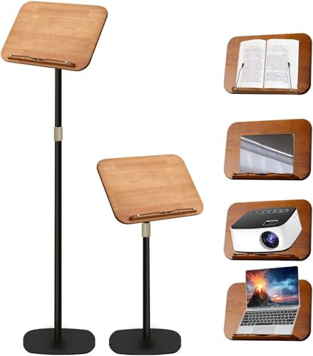 Music Stand Height Adjustable Wooden Book Reading Stand Holder Foldable Laptop Stand for Kitchen, Bed Typing Hands-Free Page Holder and Organizer Portable Desk for books, Music and Recipes