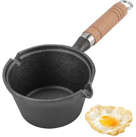 Nuyhadds 1 Skillet - Cast Iron Skillet, Petite Frying Pan | Non-Stick Small Pan with Timber Handle, Deep Skillet, Effortless Cleaning Pan, Scratch-Proof Pan for Egg Dish Noodle Stew Dumplings Soup