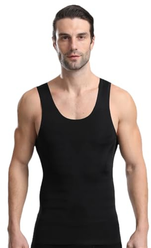 BaronHong Maglietta a compressione da uomo, controllo della pancia, canottiera, Gynoastica, gilet dimagrante, canotta shapewear, Nero , M