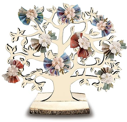 Sanlianzi Geldbaum Geschenk aus Holz, Lebensbaum Deko Hochzeit DIY Geldgeschenk Verpackung Hochzeitsgeschenke Schmuckbaum für Freunde, Familie, Liebhabe