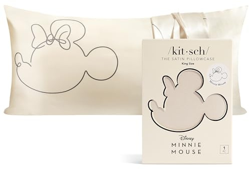 Mickey/Minnie x Kitsch Satin Pillowcase with Zip for Hair and Skin, Soft Than Silk, Cooling Satin Pillowcase, Pillow Case in King Size 48 x 91 cm, Mrs. Mouse