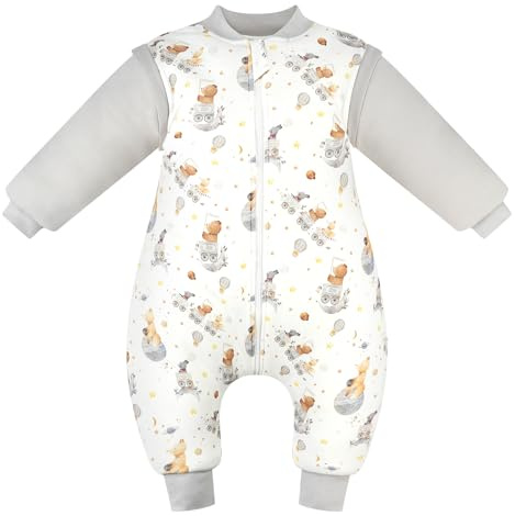 WYTbaby Sacco Nanna con Piedini 3.5 Tog per Bambini, Sacco Nanna Inverno Addensato con Maniche Rimovibili in Cotone, Sacco a Pelo per Neonati e Bambini Piccoli, Ragazzi e Ragazze,Grigio/6-18 Mesi