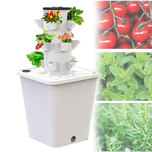 GLFNB GFF Tour de Jardin Hydroponique Verticale (10/15/20/25/45 Trous), Tour hydroponique, Adaptateur + Pompe à Eau, Pots en Filet + Réservoir d'eau Mobile, pour Herbes, Fruits et Légumes d'intéri