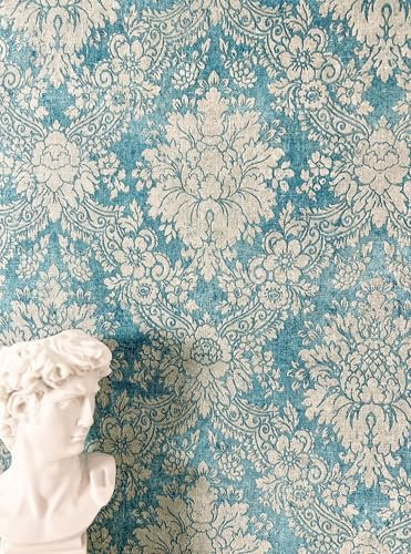 Newroom Tapete Blau Vlies Ornamente - Vintage Barock Damast Muster für Wohnzimmer Schlafzimmer