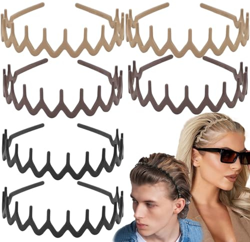 Supgoodom 6 PCS Zig Zag Headbands Plastic Wavy Hair Head Band Comb with Teeth Hoop Accessories for Women Men Girls, Matte Morandi