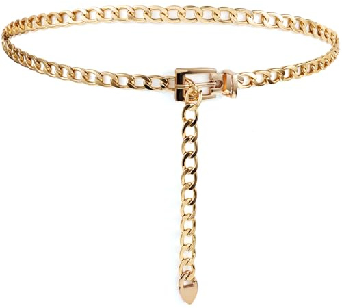 BOHUIZ Metal Waist Chain Belt for Women Girls Adjustable Gold Body Chain Belt Chunky Link Chain Belts for Jeans Dresses(M-110CM)