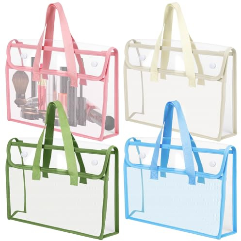 4 Pack Clear PVC Toy Storage Bags with Handles Moving Totes Waterproof Zippered Pouch Organizer Bag for Toys Puzzle Balls Game Pieces Stationery (Snap-on)