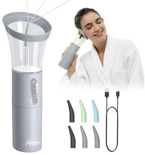 Morfone Nettoyeur Oreille, Utilisation d'une Seule Main, 4 Modes, Avertissements de Sécurité, IPX6 étanche, 5 Buses. Nettoyeur Oreille Adulte, Cure-cérumen pour Enfants (Gris)
