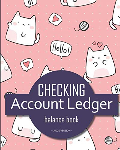 Checking account ledger - balance book - Large version: v4-6 Checkbook log | Checkbook register notebook | Personal Checking Account Balance Register ... pattern pink background with cute cats hello