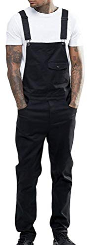 shownicer Herren Jeans Latzhose Lange Jeanshose Retro Denim Bib Overall Skinny Fit Stone-Washed Streetwear Zerreißen Arbeitshosen Jumpsuit C Schwarz XL