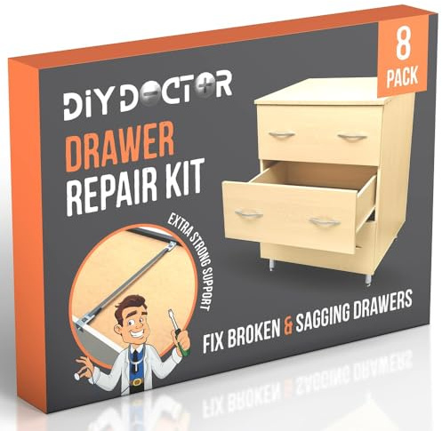 DIY Doctor Drawer Repair Kit (8 Pack) – Fix Sagging Kitchen Drawers – Front Fixing Brackets & Bottom Support – Replacement for Damaged Units – Draw Strengthener Pack
