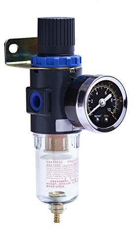 1/4NPT Air Filter Pressure Regulator, Water-Trap Air Tool Compressor Filter with Gauge