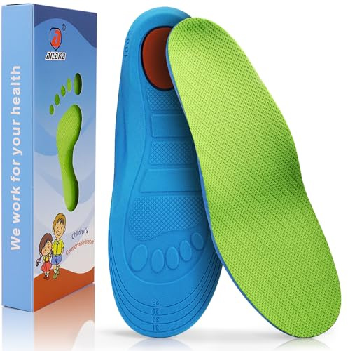 Ailaka Kids Orthotic Athletic Elastic Shock Absorbing Insoles, Comfortable Arch Support Gel Cushion Sports Inserts for Children, Green, 5.5/7.5 UK Child